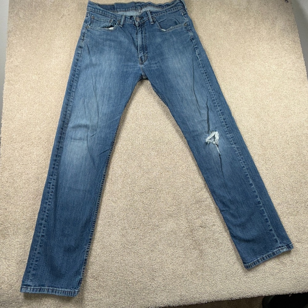 Levi's 505 Jeans Mens 34x34 Blue Denim Medium Wash Mid Rise Regular Fit Distress